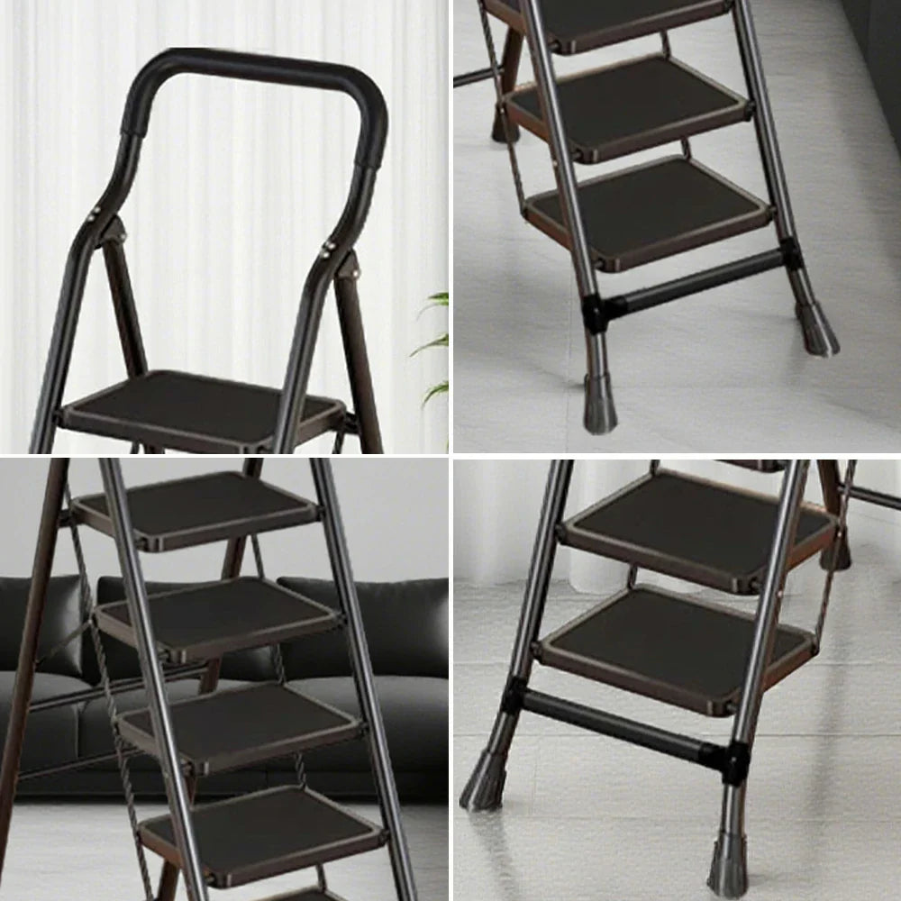 GROVIA 4/5/6-Step - Folding Steel 26cm Design, Ladder Carbon Pedal, Anti-Slip Non-Slip Feet - Slim Wide 7cm Black