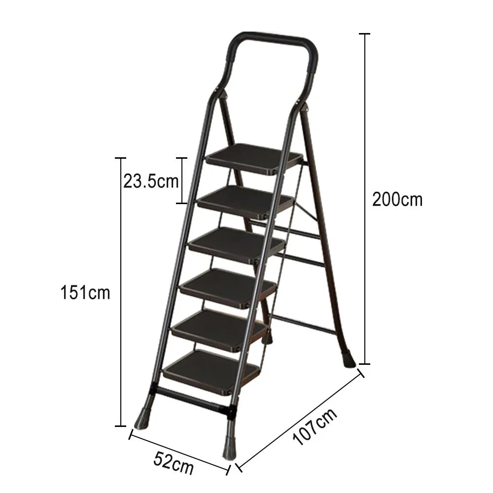 GROVIA 4/5/6-Step - Folding Steel 26cm Design, Ladder Carbon Pedal, Anti-Slip Non-Slip Feet - Slim Wide 7cm Black