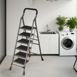 GROVIA 4/5/6-Step Feet Anti-Slip 26cm Slim Design, Ladder - 7cm Wide Carbon Steel - Non-Slip Pedal, Folding Gray