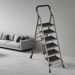 GROVIA 4/5/6-Step Feet Anti-Slip 26cm Slim Design, Ladder - 7cm Wide Carbon Steel - Non-Slip Pedal, Folding Gray