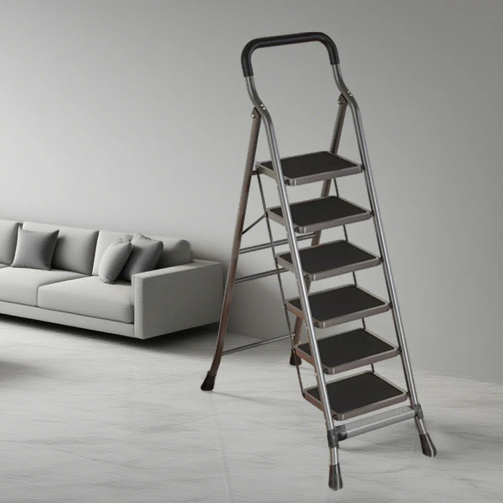 GROVIA 4/5/6-Step Feet Anti-Slip 26cm Slim Design, Ladder - 7cm Wide Carbon Steel - Non-Slip Pedal, Folding Gray