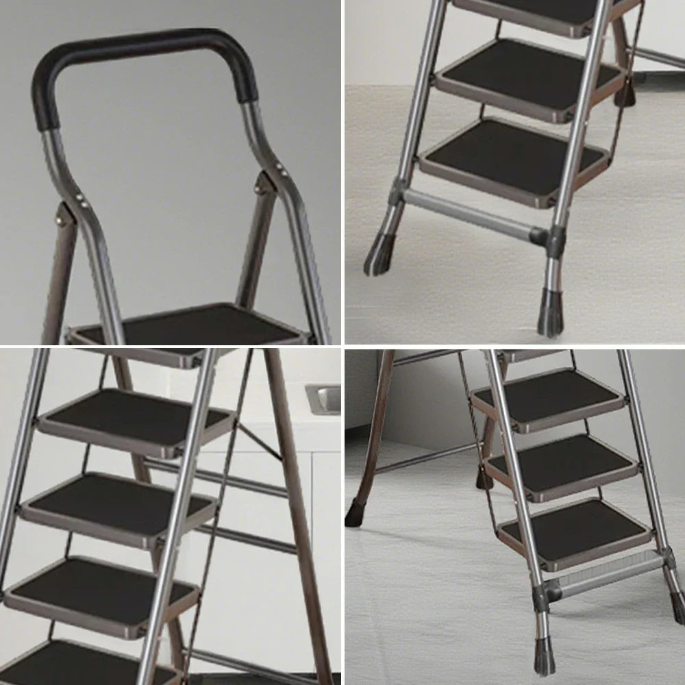 GROVIA 4/5/6-Step Feet Anti-Slip 26cm Slim Design, Ladder - 7cm Wide Carbon Steel - Non-Slip Pedal, Folding Gray
