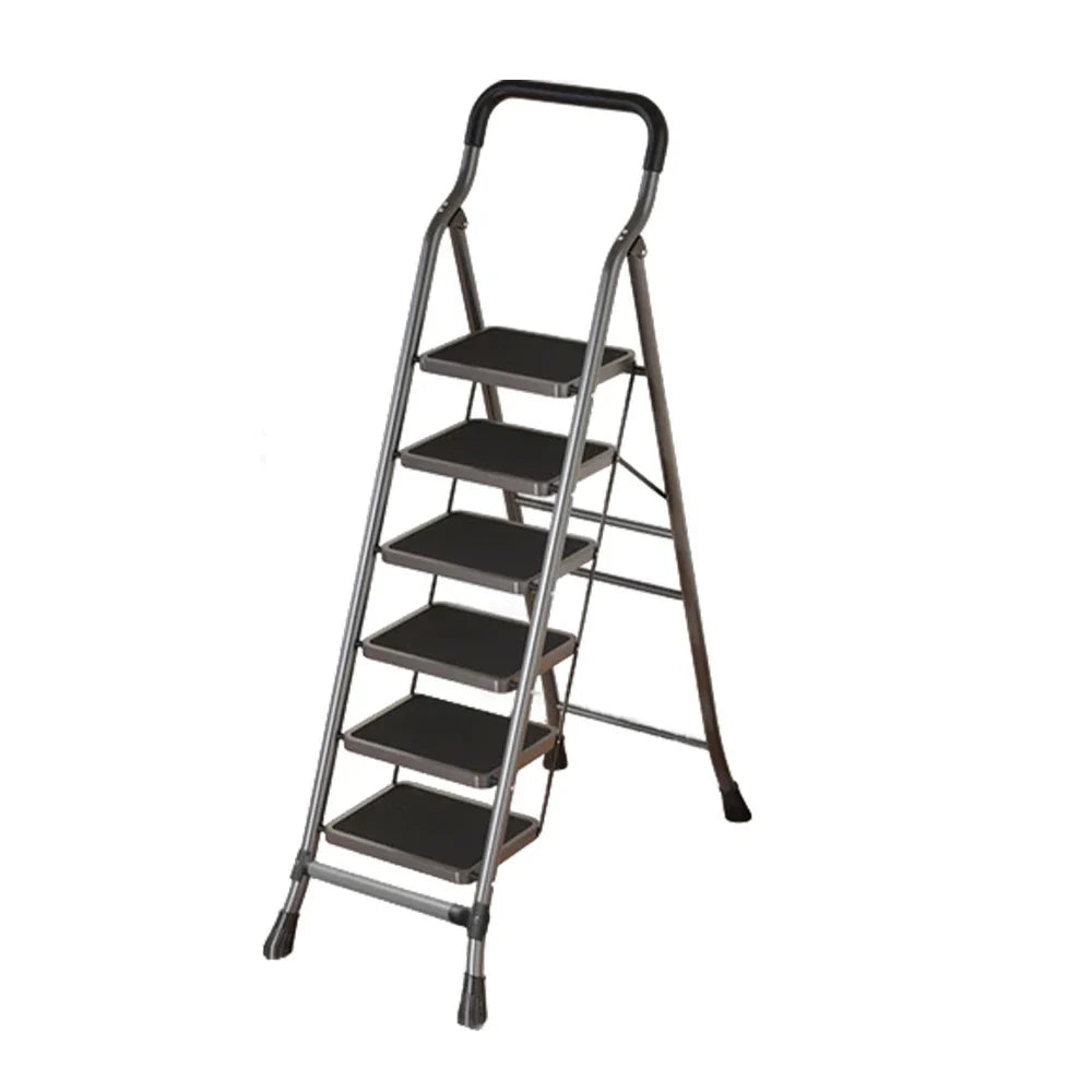 GROVIA 4/5/6-Step Feet Anti-Slip 26cm Slim Design, Ladder - 7cm Wide Carbon Steel - Non-Slip Pedal, Folding Gray