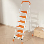 GROVIA 4/5/6-Step Folding Feet Pedal, - Carbon - 7cm Anti-Slip Design, Slim Wide Non-Slip Ladder Steel 26cm Orange