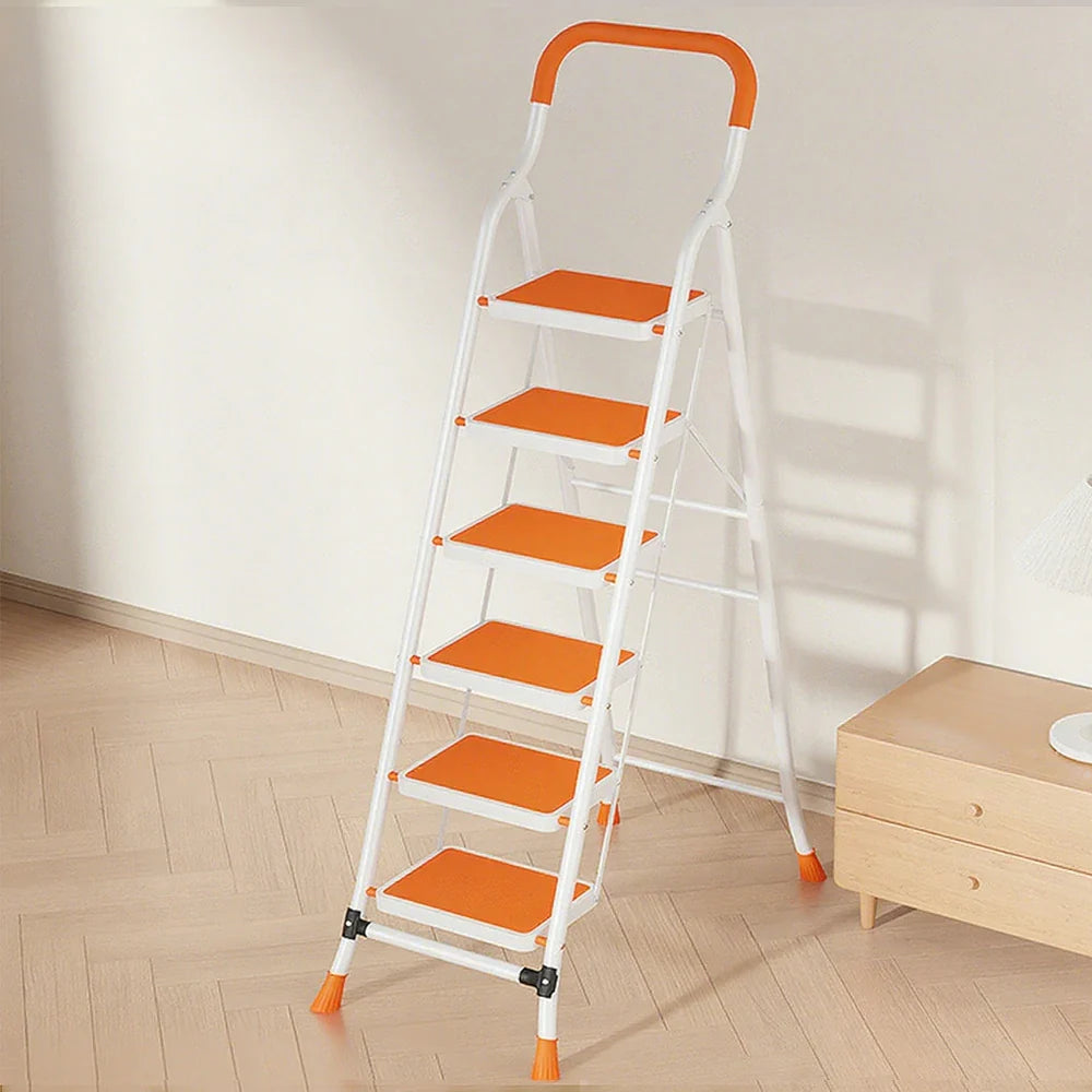 GROVIA 4/5/6-Step Folding Feet Pedal, - Carbon - 7cm Anti-Slip Design, Slim Wide Non-Slip Ladder Steel 26cm Orange