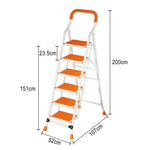GROVIA 4/5/6-Step Folding Feet Pedal, - Carbon - 7cm Anti-Slip Design, Slim Wide Non-Slip Ladder Steel 26cm Orange