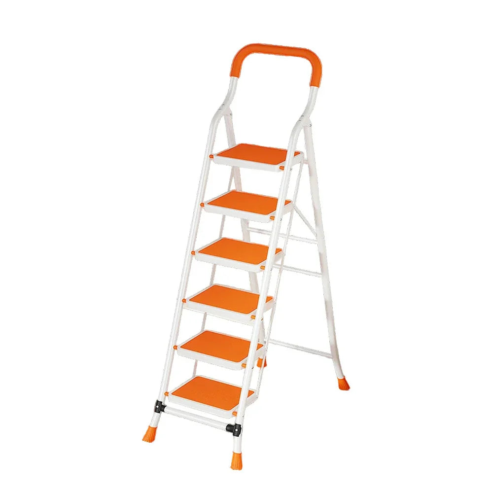 GROVIA 4/5/6-Step Folding Feet Pedal, - Carbon - 7cm Anti-Slip Design, Slim Wide Non-Slip Ladder Steel 26cm Orange