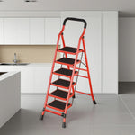 GROVIA 4/5/6-Step Feet Slim 7cm Thick, Anti-Slip Carbon Pedal, Ladder Non-Slip Stable Folding 26cm - Steel Red