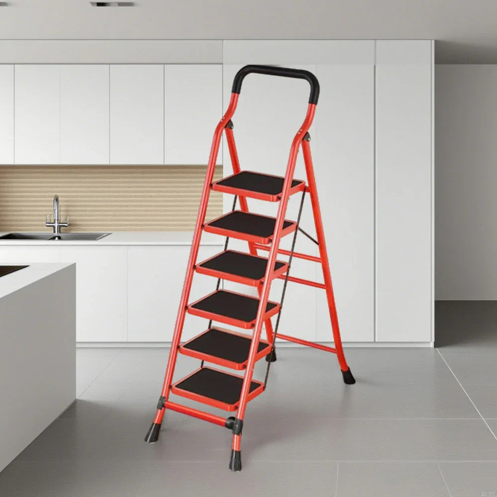 GROVIA 4/5/6-Step Feet Slim 7cm Thick, Anti-Slip Carbon Pedal, Ladder Non-Slip Stable Folding 26cm - Steel Red