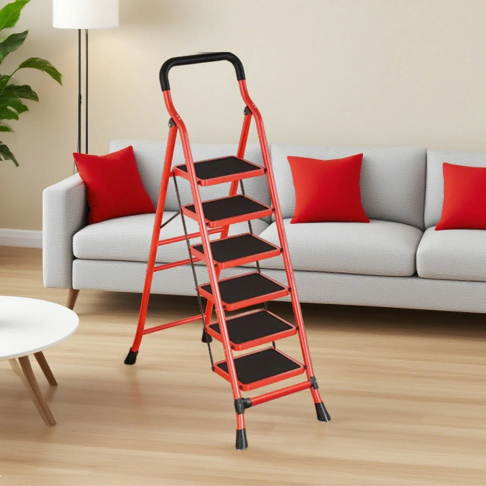 GROVIA 4/5/6-Step Feet Slim 7cm Thick, Anti-Slip Carbon Pedal, Ladder Non-Slip Stable Folding 26cm - Steel Red