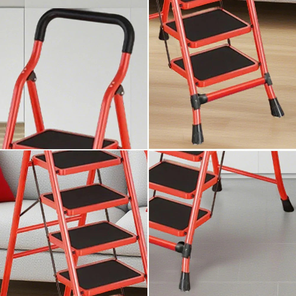 GROVIA 4/5/6-Step Feet Slim 7cm Thick, Anti-Slip Carbon Pedal, Ladder Non-Slip Stable Folding 26cm - Steel Red
