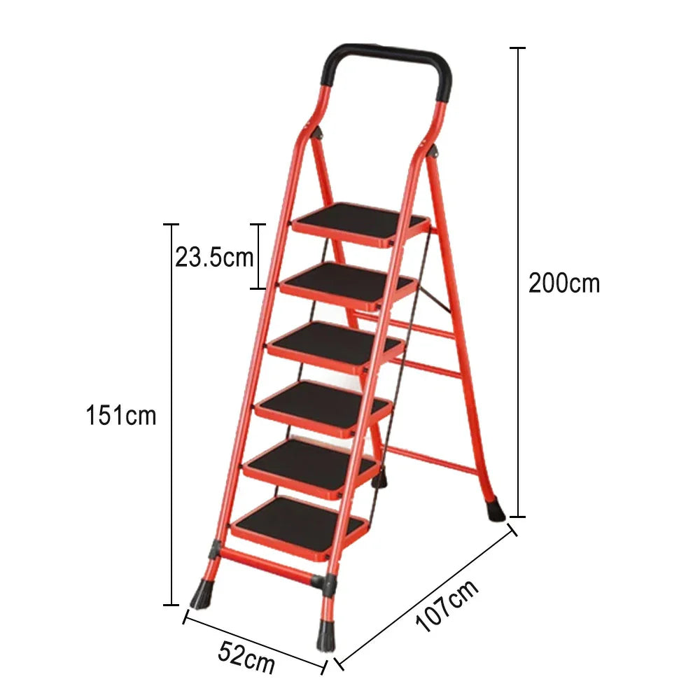 GROVIA 4/5/6-Step Feet Slim 7cm Thick, Anti-Slip Carbon Pedal, Ladder Non-Slip Stable Folding 26cm - Steel Red