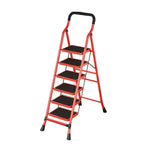 GROVIA 4/5/6-Step Feet Slim 7cm Thick, Anti-Slip Carbon Pedal, Ladder Non-Slip Stable Folding 26cm - Steel Red
