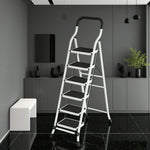 GROVIA 4/5/6-Step Folding Steel Ladder - Thick, Pedal, - Anti-Slip Feet Stable 7cm Carbon Non-Slip Slim 26cm White