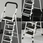 GROVIA 4/5/6-Step Folding Steel Ladder - Thick, Pedal, - Anti-Slip Feet Stable 7cm Carbon Non-Slip Slim 26cm White