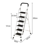 GROVIA 4/5/6-Step Folding Steel Ladder - Thick, Pedal, - Anti-Slip Feet Stable 7cm Carbon Non-Slip Slim 26cm White