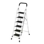 GROVIA 4/5/6-Step Folding Steel Ladder - Thick, Pedal, - Anti-Slip Feet Stable 7cm Carbon Non-Slip Slim 26cm White