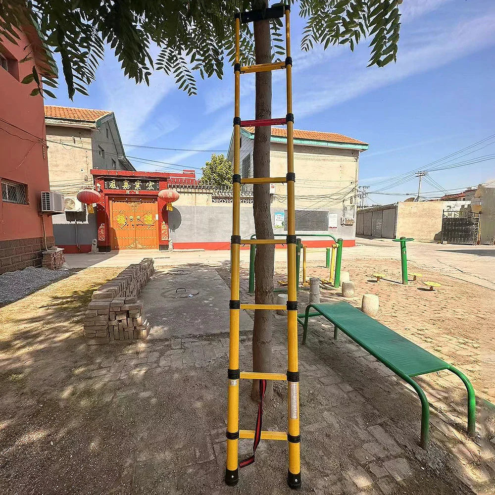 GROVIA 3m/4m/5m - Retractable Insulated Capacity, Foldable Fiberglass 6.85cm Anti-Slip 150kg Ladder Pedals, Design