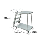 GROVIA Mobile Double-Tier Folding Ladder Cart - Heavy-Duty Steel Construction, Lockable Wheels, Anti-Slip Steps for Warehouse & Industrial Use - Silver