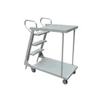 GROVIA Mobile Double-Tier Folding Ladder Cart - Heavy-Duty Steel Construction, Lockable Wheels, Anti-Slip Steps for Warehouse & Industrial Use - Silver