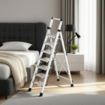 GROVIA 7/8/9 Step Anti-Slip Carbon Base Capacity, to Steel - 150kg Ladder 5cm, Foldable - Folding White