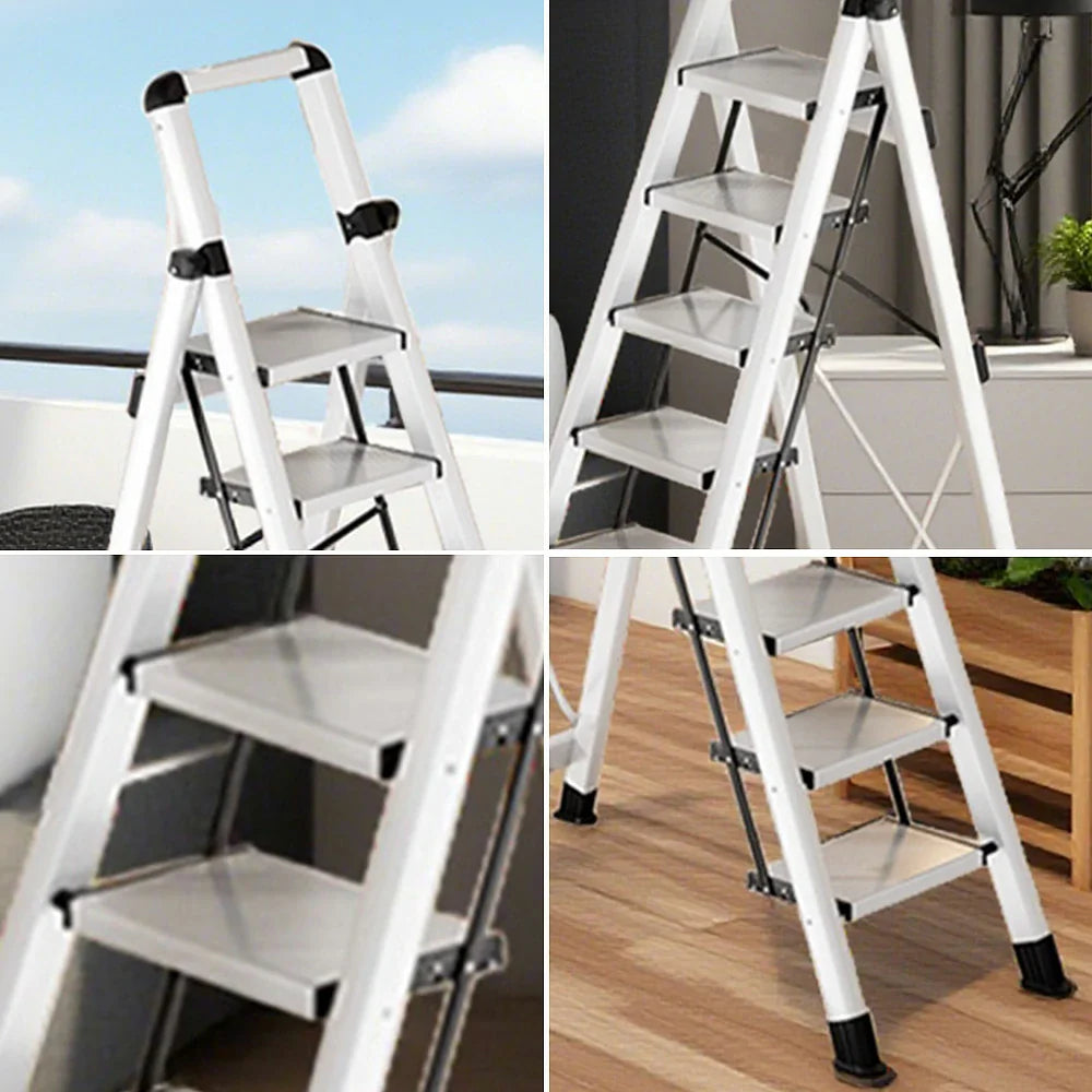 GROVIA 7/8/9 Step Anti-Slip Carbon Base Capacity, to Steel - 150kg Ladder 5cm, Foldable - Folding White