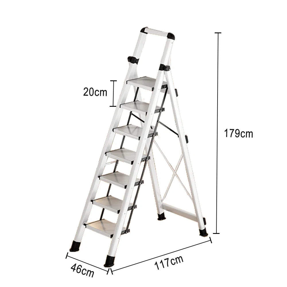 GROVIA 7/8/9 Step Anti-Slip Carbon Base Capacity, to Steel - 150kg Ladder 5cm, Foldable - Folding White