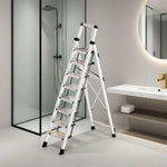 GROVIA 7/8/9 Step Anti-Slip Carbon Base Capacity, to Steel - 150kg Ladder 5cm, Foldable - Folding White