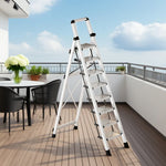 GROVIA 7/8/9 Step Anti-Slip Carbon Base Capacity, to Steel - 150kg Ladder 5cm, Foldable - Folding White