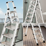 GROVIA 7/8/9 Step Anti-Slip Carbon Base Capacity, to Steel - 150kg Ladder 5cm, Foldable - Folding White