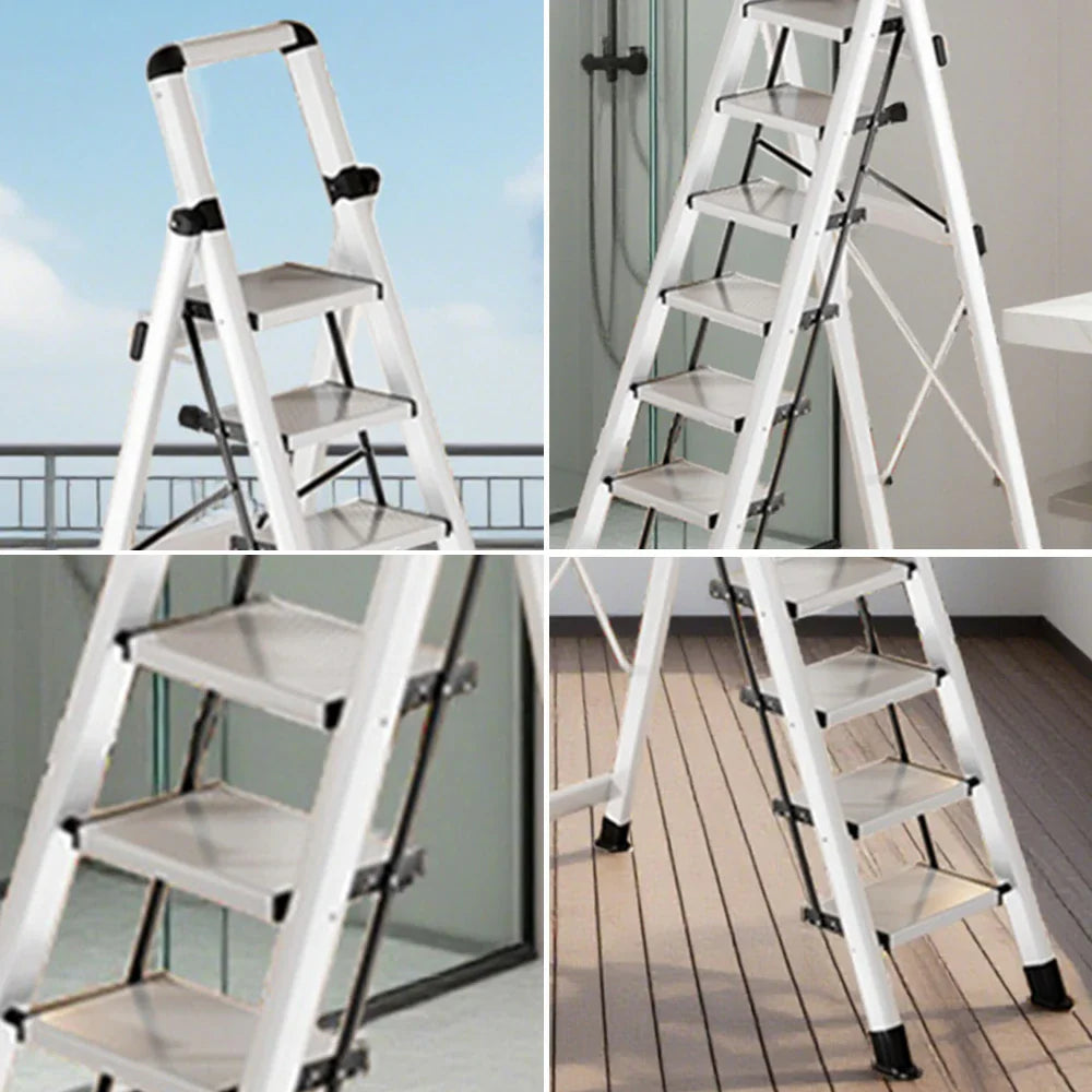 GROVIA 7/8/9 Step Anti-Slip Carbon Base Capacity, to Steel - 150kg Ladder 5cm, Foldable - Folding White
