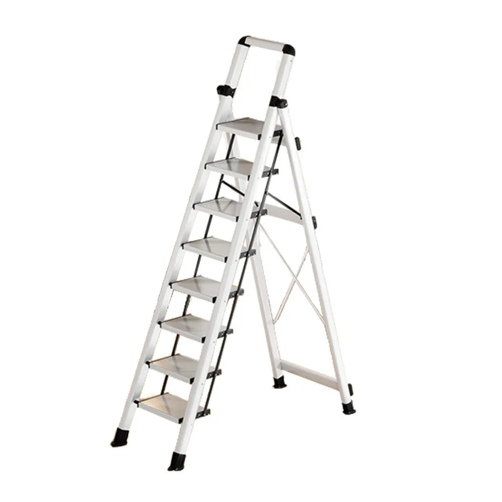 GROVIA 7/8/9 Step Anti-Slip Carbon Base Capacity, to Steel - 150kg Ladder 5cm, Foldable - Folding White