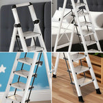 GROVIA 7/8/9 Step Anti-Slip Carbon Base Capacity, to Steel - 150kg Ladder 5cm, Foldable - Folding White