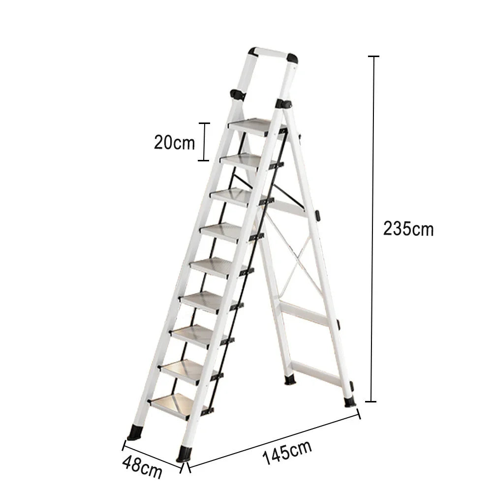 GROVIA 7/8/9 Step Anti-Slip Carbon Base Capacity, to Steel - 150kg Ladder 5cm, Foldable - Folding White