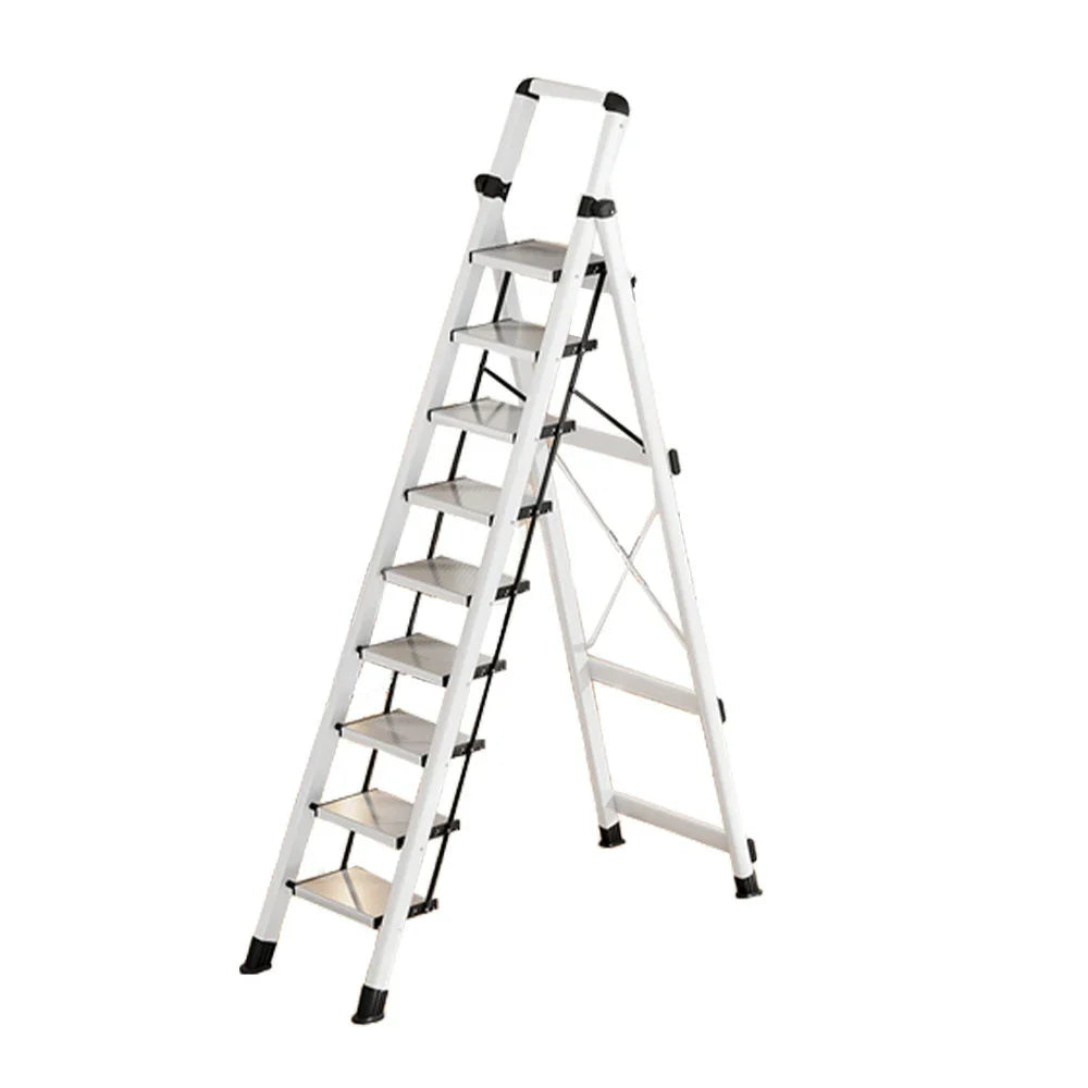 GROVIA 7/8/9 Step Anti-Slip Carbon Base Capacity, to Steel - 150kg Ladder 5cm, Foldable - Folding White