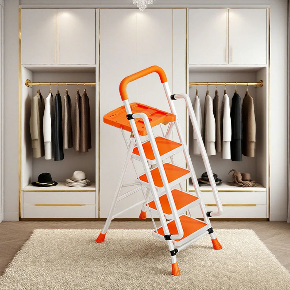 GROVIA 4/5/6 Handrail Step Tray, Folding Tool Wide Foldable - Steel 26cm to Ladder 10cm, Anti-Slip Pedals, Feet - Carbon Orange