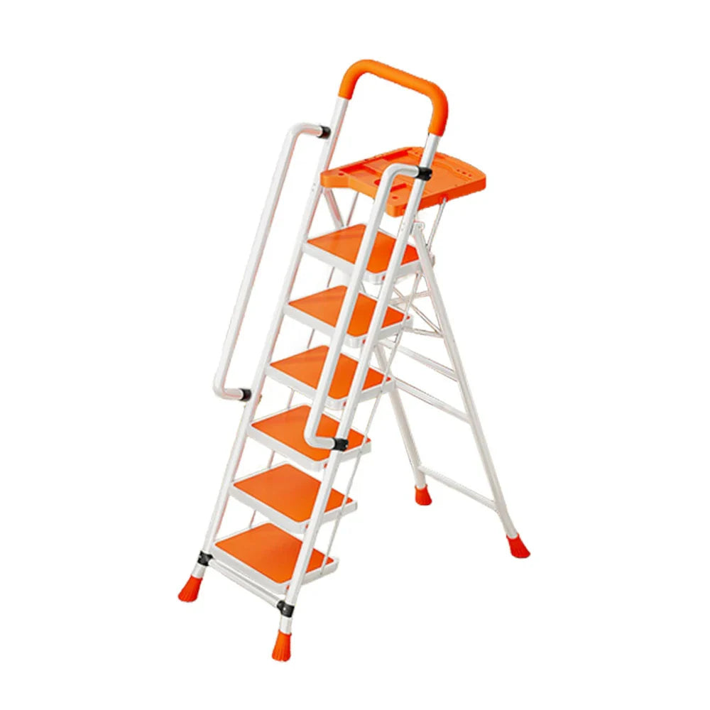 GROVIA 4/5/6 Handrail Step Tray, Folding Tool Wide Foldable - Steel 26cm to Ladder 10cm, Anti-Slip Pedals, Feet - Carbon Orange
