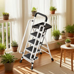 GROVIA 4/5/6 to Anti-Slip Tool Wide Foldable - 10cm, Folding Handrail Feet Tray, 26cm Step Pedals, Ladder Steel Carbon - White