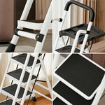 GROVIA 4/5/6 to Anti-Slip Tool Wide Foldable - 10cm, Folding Handrail Feet Tray, 26cm Step Pedals, Ladder Steel Carbon - White