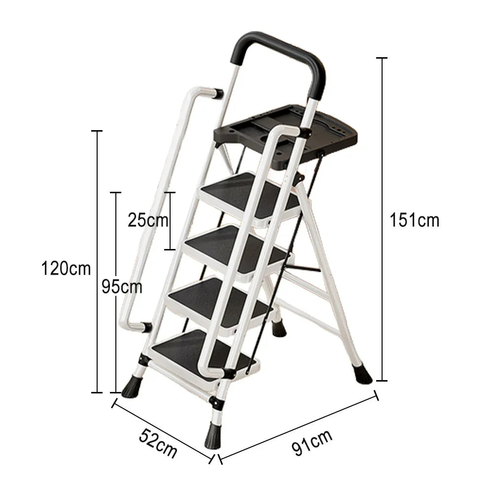 GROVIA 4/5/6 to Anti-Slip Tool Wide Foldable - 10cm, Folding Handrail Feet Tray, 26cm Step Pedals, Ladder Steel Carbon - White