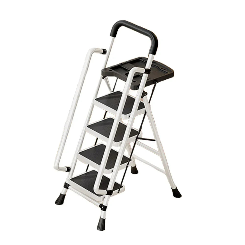 GROVIA 4/5/6 to Anti-Slip Tool Wide Foldable - 10cm, Folding Handrail Feet Tray, 26cm Step Pedals, Ladder Steel Carbon - White