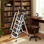 GROVIA 4/5/6 to Anti-Slip Tool Wide Foldable - 10cm, Folding Handrail Feet Tray, 26cm Step Pedals, Ladder Steel Carbon - White