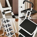 GROVIA 4/5/6 to Anti-Slip Tool Wide Foldable - 10cm, Folding Handrail Feet Tray, 26cm Step Pedals, Ladder Steel Carbon - White