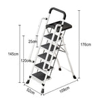 GROVIA 4/5/6 to Anti-Slip Tool Wide Foldable - 10cm, Folding Handrail Feet Tray, 26cm Step Pedals, Ladder Steel Carbon - White
