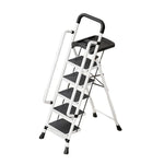 GROVIA 4/5/6 to Anti-Slip Tool Wide Foldable - 10cm, Folding Handrail Feet Tray, 26cm Step Pedals, Ladder Steel Carbon - White