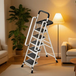 GROVIA 4/5/6 to Anti-Slip Tool Wide Foldable - 10cm, Folding Handrail Feet Tray, 26cm Step Pedals, Ladder Steel Carbon - White