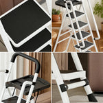 GROVIA 4/5/6 to Anti-Slip Tool Wide Foldable - 10cm, Folding Handrail Feet Tray, 26cm Step Pedals, Ladder Steel Carbon - White
