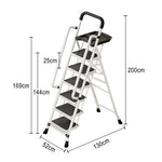GROVIA 4/5/6 to Anti-Slip Tool Wide Foldable - 10cm, Folding Handrail Feet Tray, 26cm Step Pedals, Ladder Steel Carbon - White