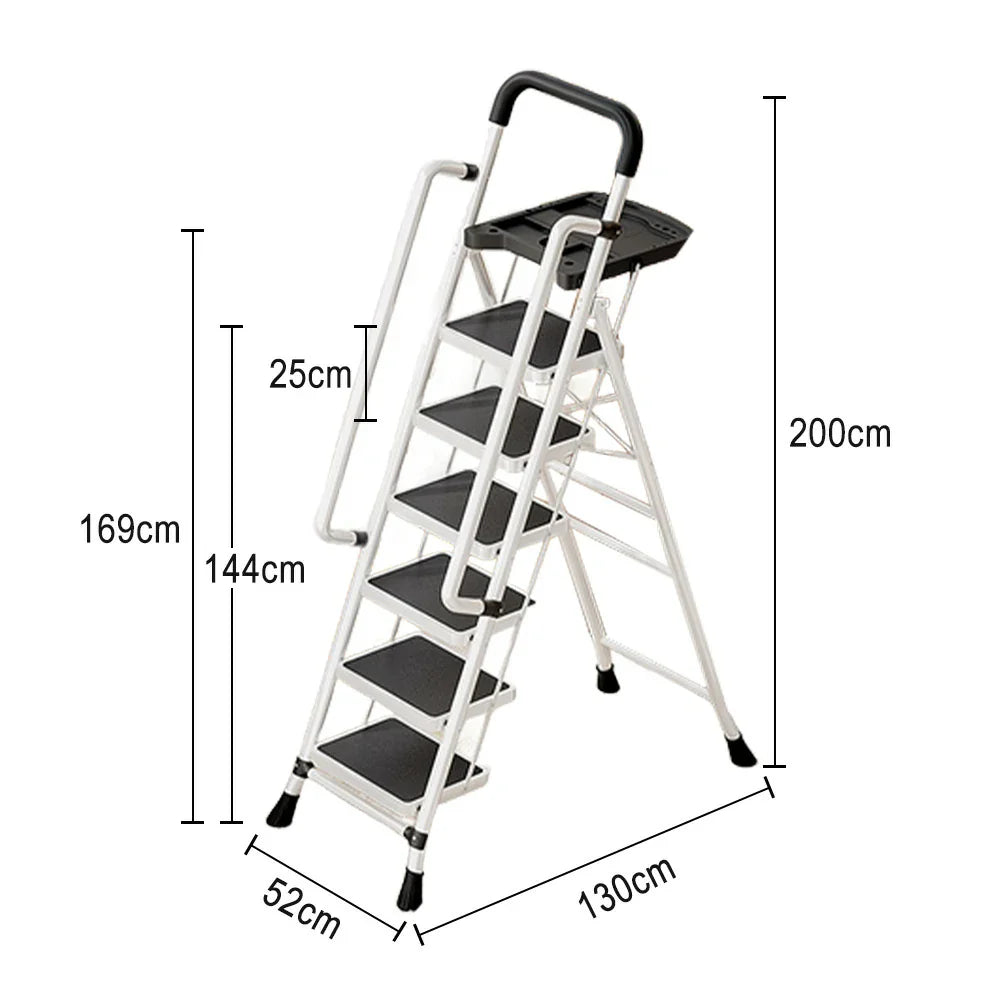 GROVIA 4/5/6 to Anti-Slip Tool Wide Foldable - 10cm, Folding Handrail Feet Tray, 26cm Step Pedals, Ladder Steel Carbon - White