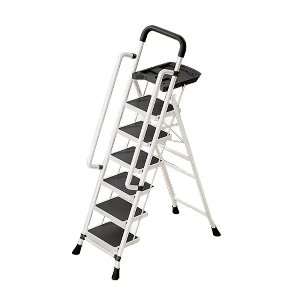 GROVIA 4/5/6 to Anti-Slip Tool Wide Foldable - 10cm, Folding Handrail Feet Tray, 26cm Step Pedals, Ladder Steel Carbon - White